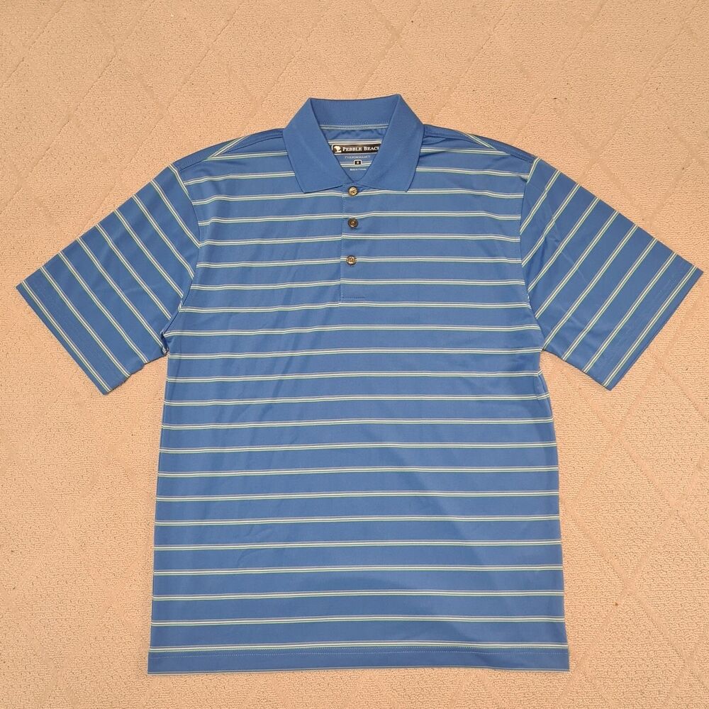 Pebble Beach Golf Polo Shirt Mens SMALL Performance Stripe Activewear Athleisure